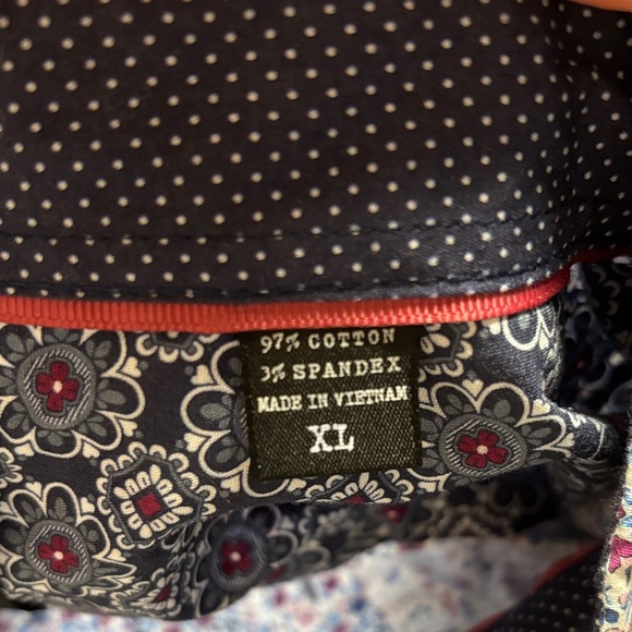 Classic Blue Floral Patterned Stretch Button Down Shirt - Picture 3 of 10